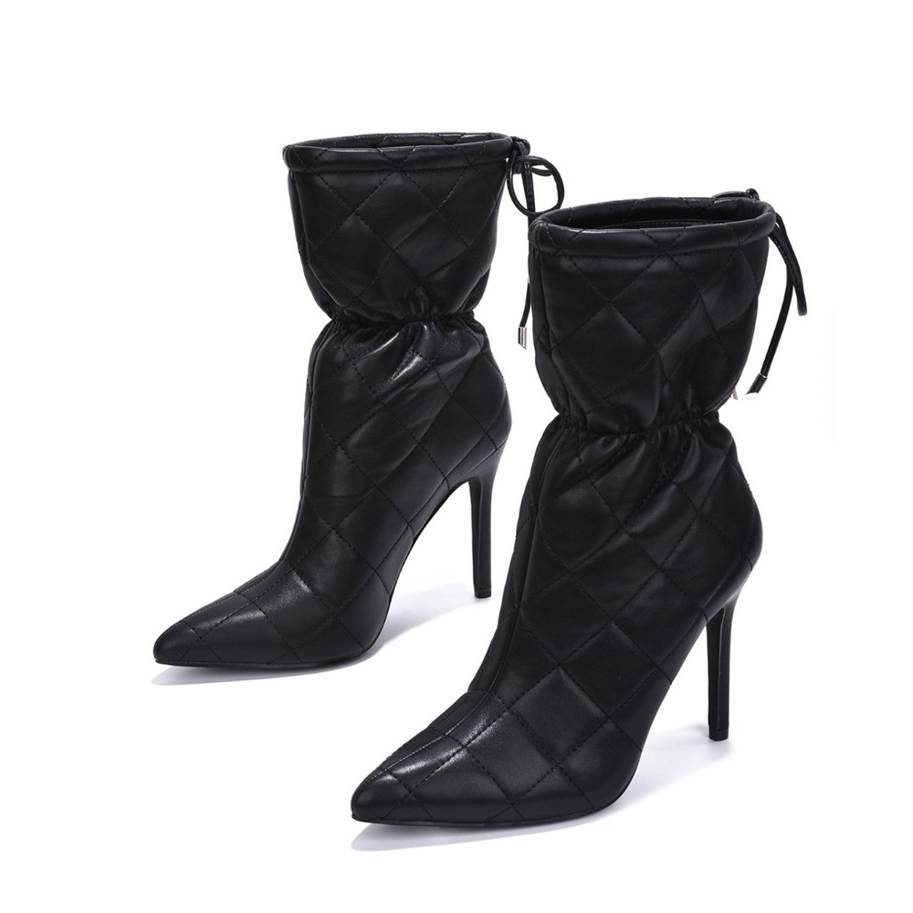 Black Quilted Ankle Booties